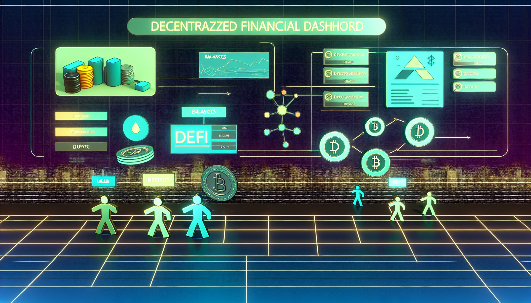 un dashboard financiero descentralizado mostrando balances y rendimiento de varias estrategias DeFi para ilustrar la diversificación de activos conectados a distintas dApps.