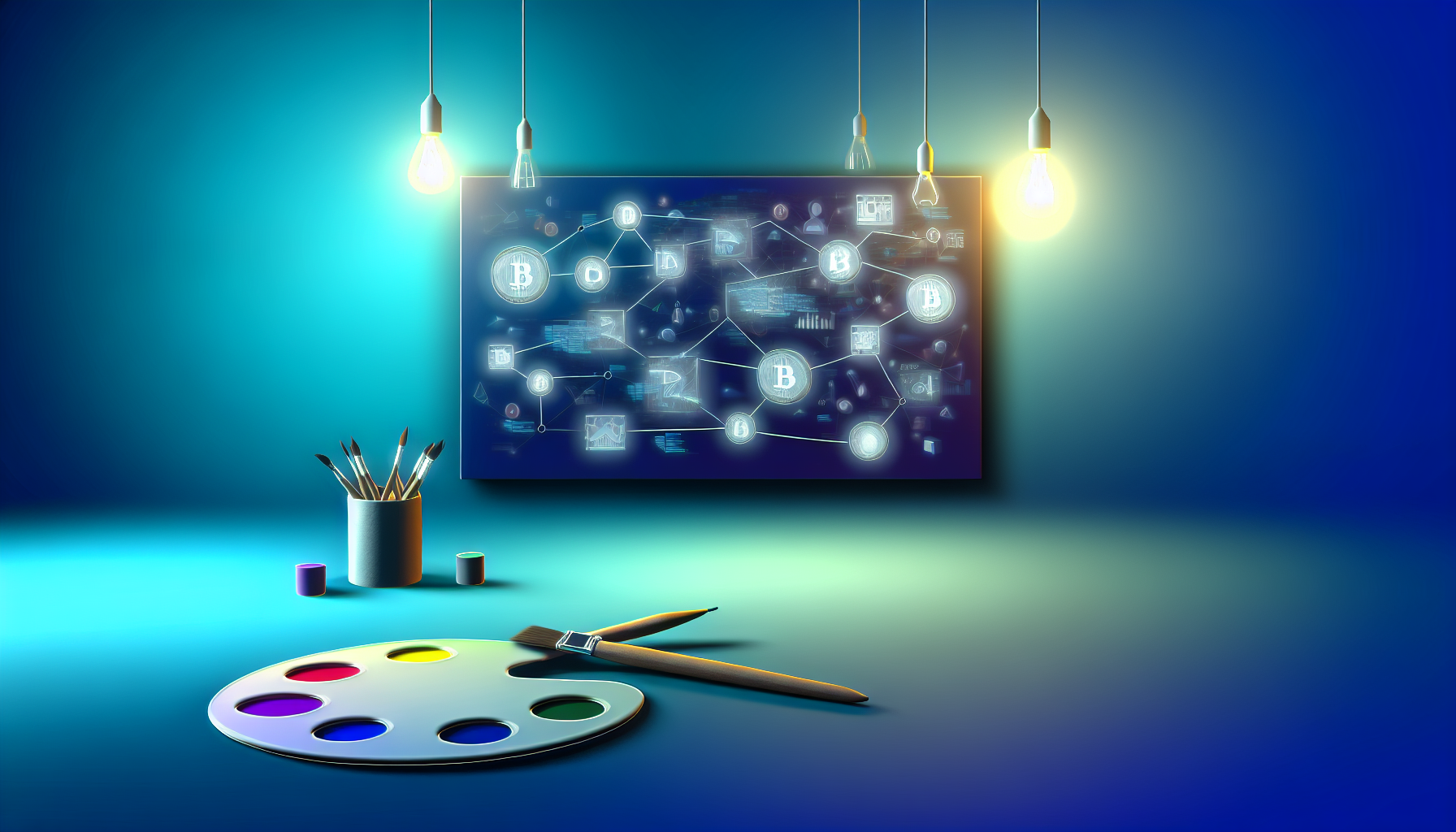 una balanza digital equilibrando tokens y contratos inteligentes, simbolizando la descentralización del riesgo financiero en las plataformas DeFi.
    