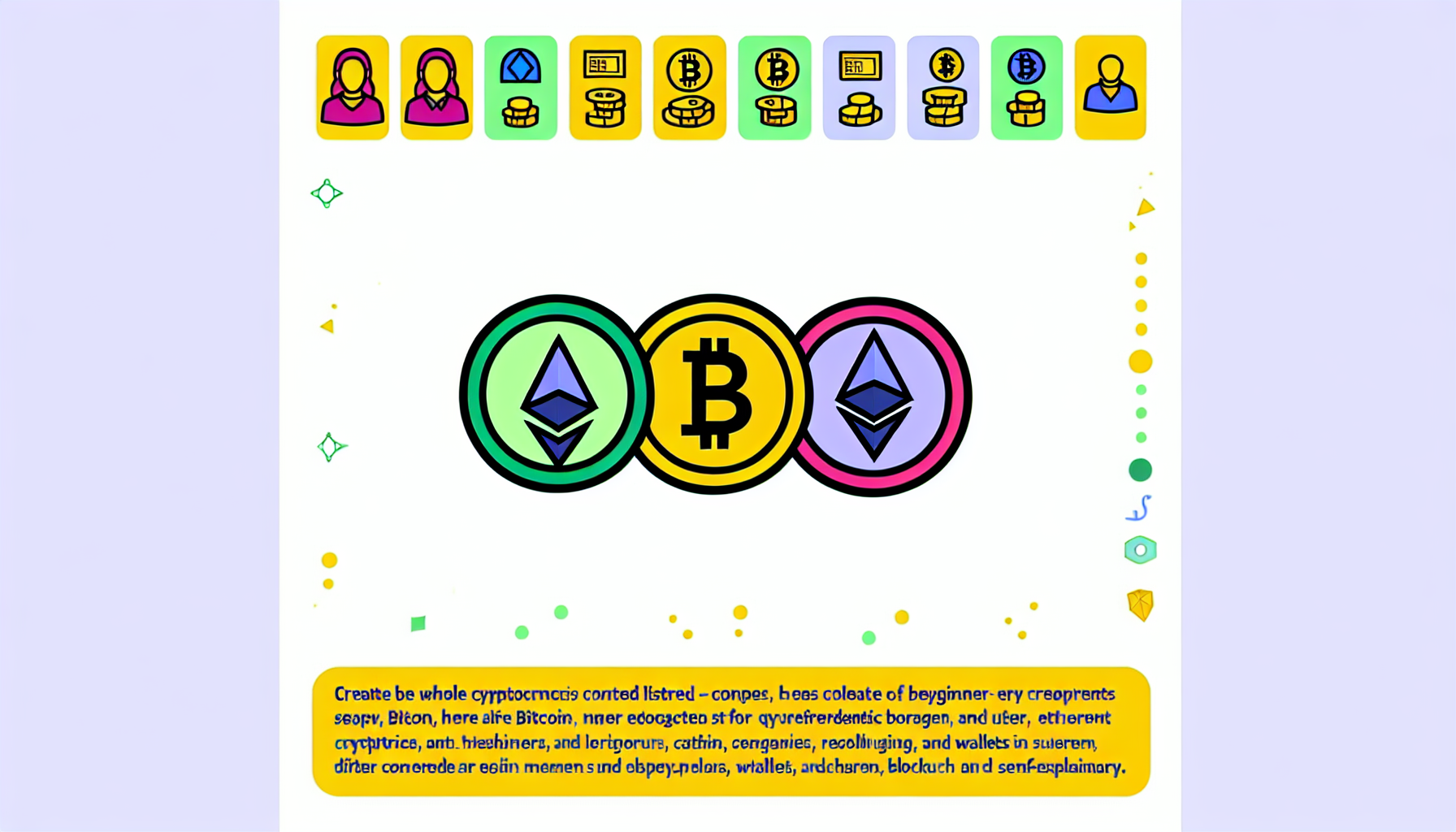 tres monedas ilustradas representando a Bitcoin, Ethereum y otras criptomonedas, cada una con un color distinto, colocadas como si fueran diferentes productos en una tienda.